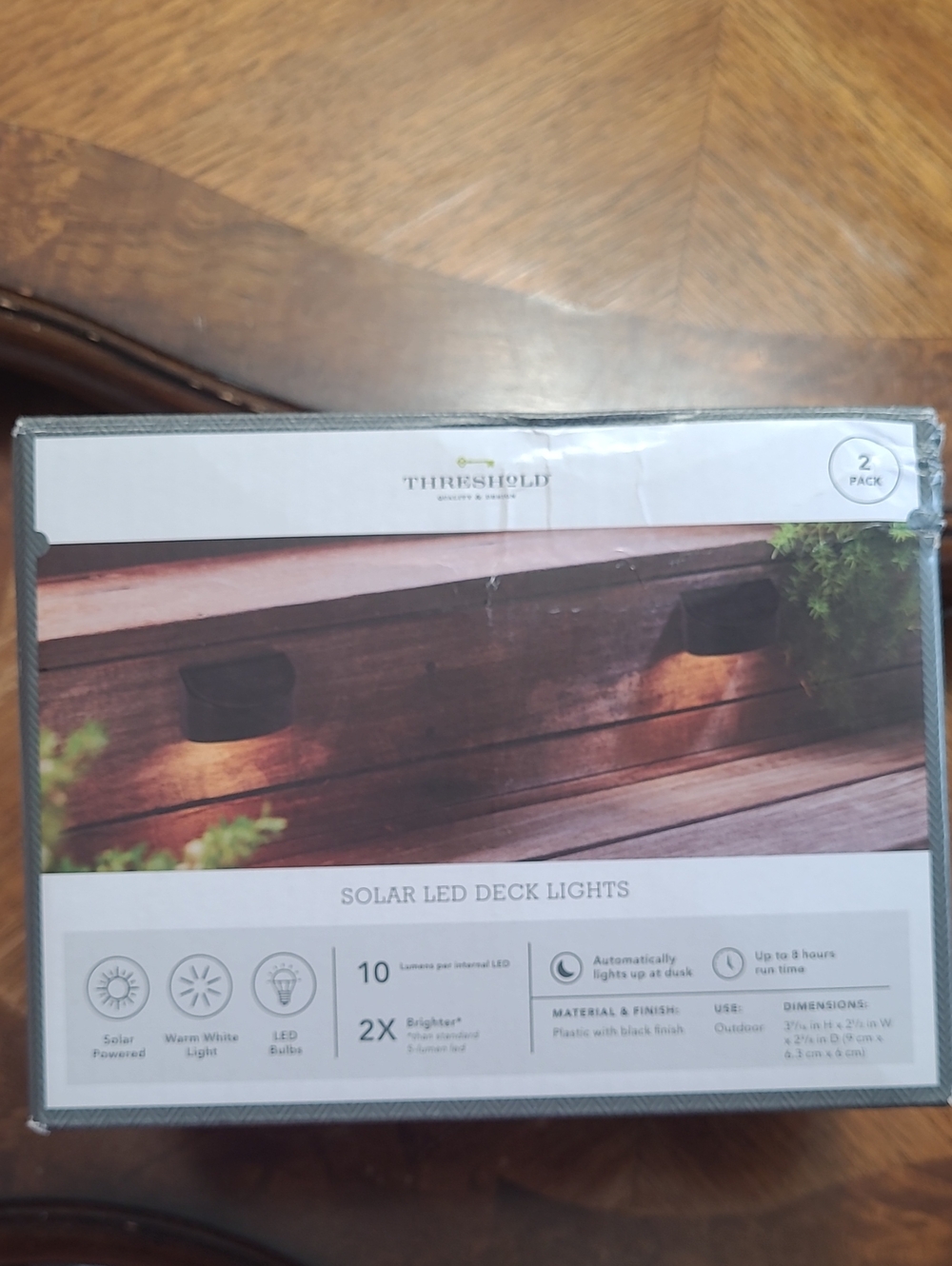 New in box! Threshold Black Solar LED Deck Lights two pack set